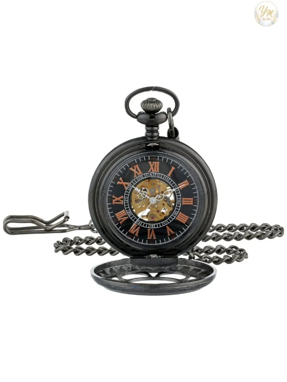 Men's Vintage Pocket Watch with Chain Hand Wind Mechanical Steampunk Skeleton